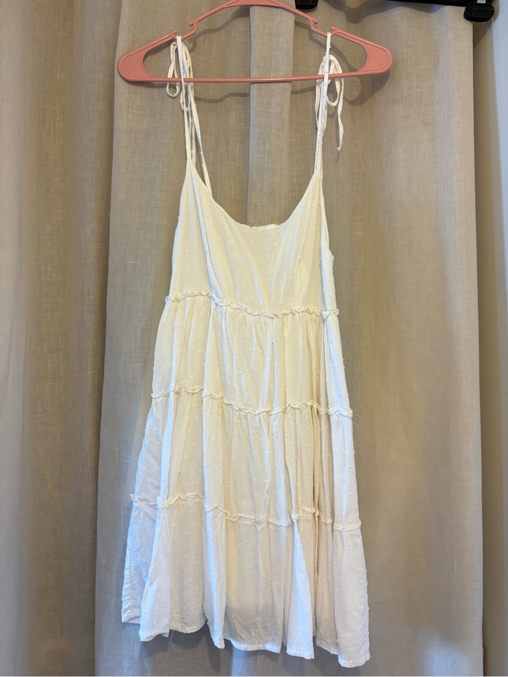 Lightweight Ivory Tiered Sundress with Tie Straps